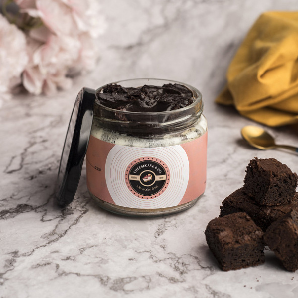 Brownie baked cheesecake jar