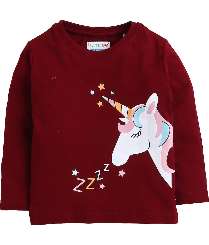 BUMZEE Pack of 1 Girls Cotton Top With Pajama ( Maroon ) view 2