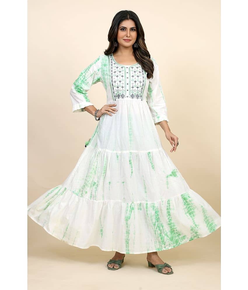 SARRAS Cotton Printed Flared Women's Kurti - Green ( Pack of 1 )