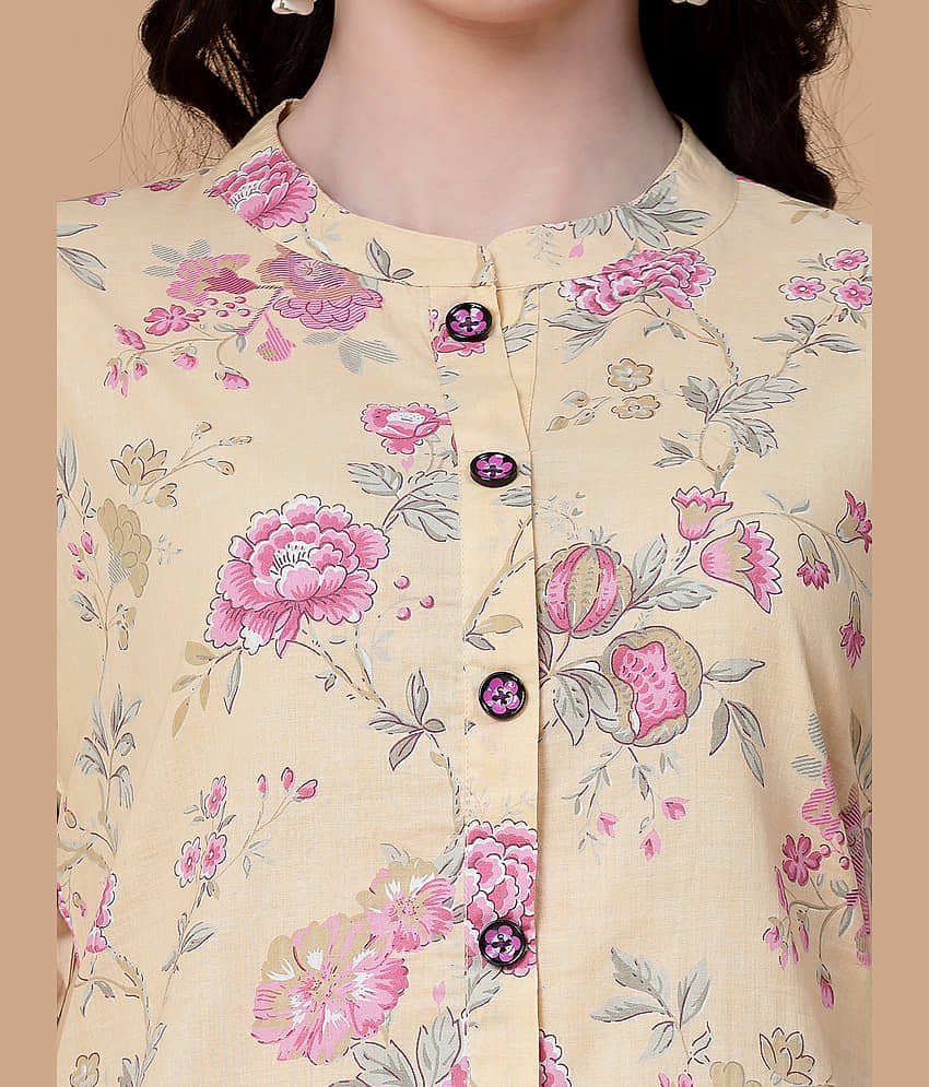 GOD BLESS Cotton Printed Front Slit Women's Kurti - Yellow ( Pack of 1 ) view 2