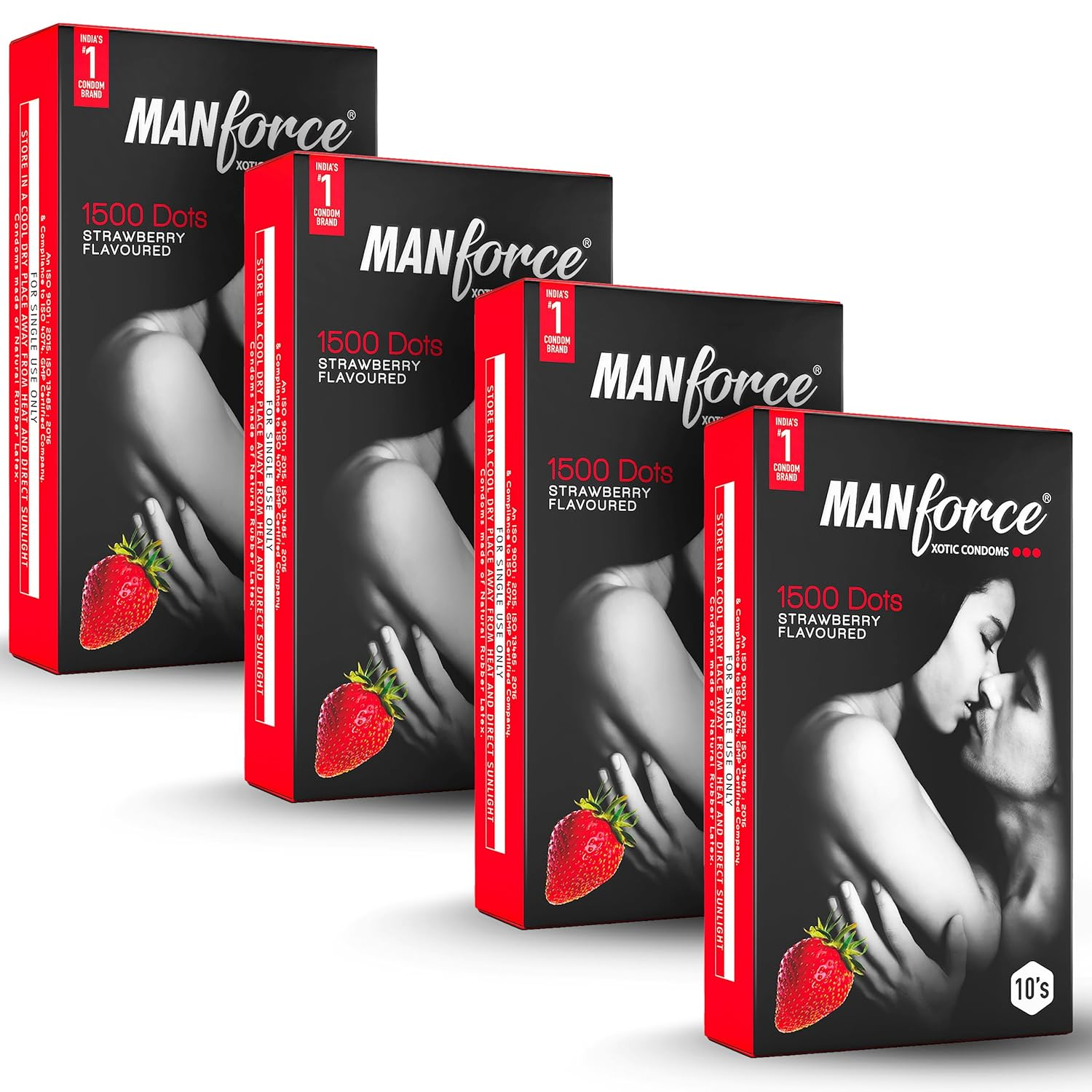 Manforce Condoms 3 in 1 Ribbed Contour Dotted Strawberry Flavoured Condoms - 10 Pcs x Pack of 4 view 2