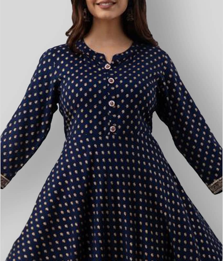 Lee Moda - Blue Rayon Women's Anarkali Kurti ( Pack of 1 ) view 2