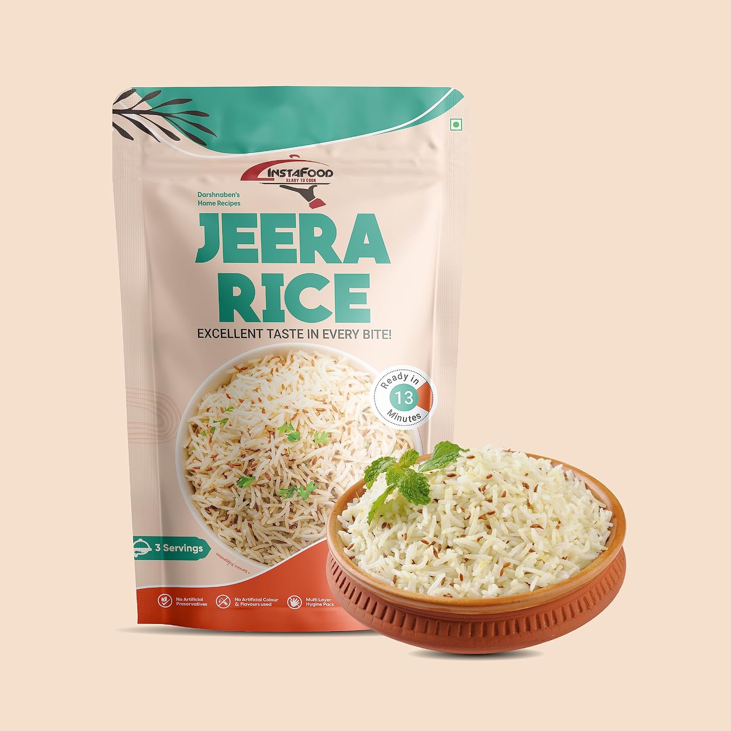 INSTAFOOD Jeera Rice | Ready to Eat & Cook Meal | 3-4 Servings | After Cooking Gets 550 gm to Serve | Zip Lock Packaging | Vegetarian Meal | Just Add Water and Cook, 150 gm view 2