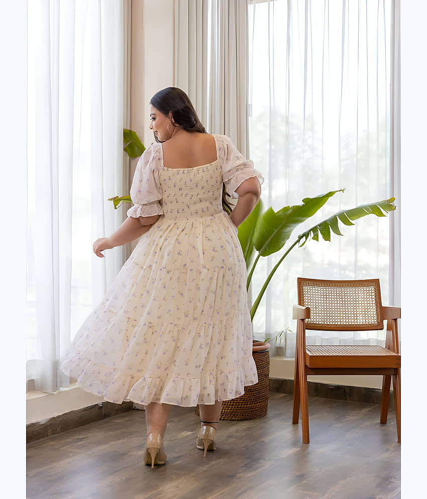 ZWERLON Women Polyester Printed A-line Dress ( White ) view 2