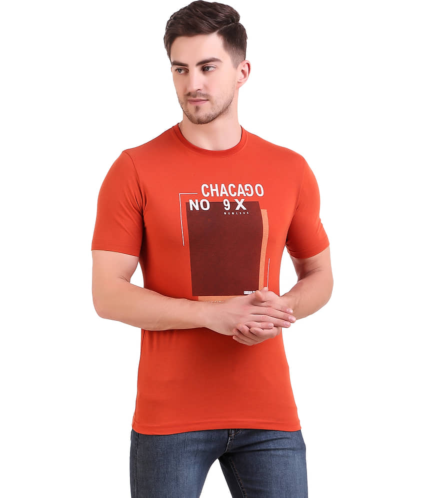 Bravezi Pack of 1 Cotton Blend Slim Fit Men's T-Shirt ( Orange ) view 2