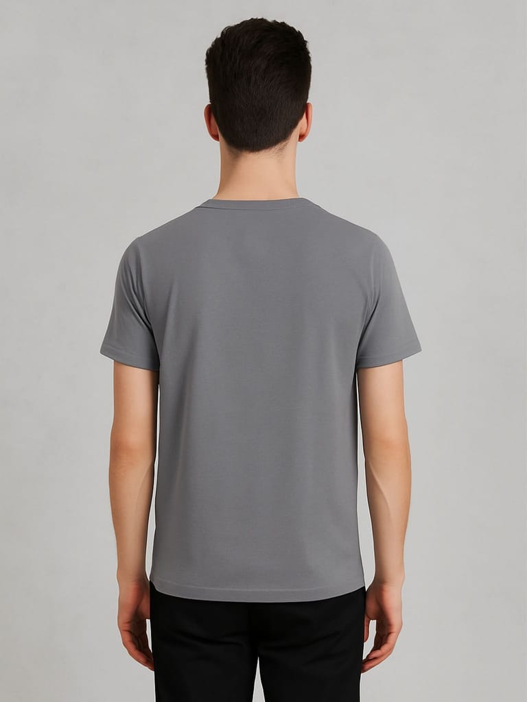 Cotton Steel Grey Plain Round neck T-Shirt view 2