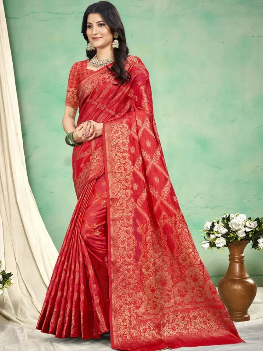 Red Silk Saree view 2