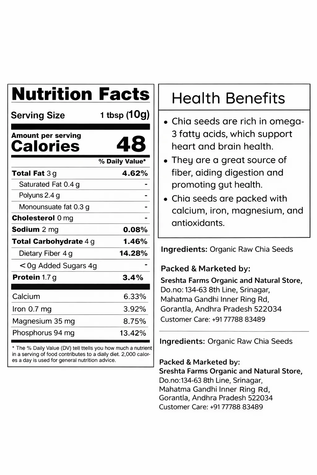 Sreshta Farms Raw Chia Seeds for Daily Nutrition & Health view 2