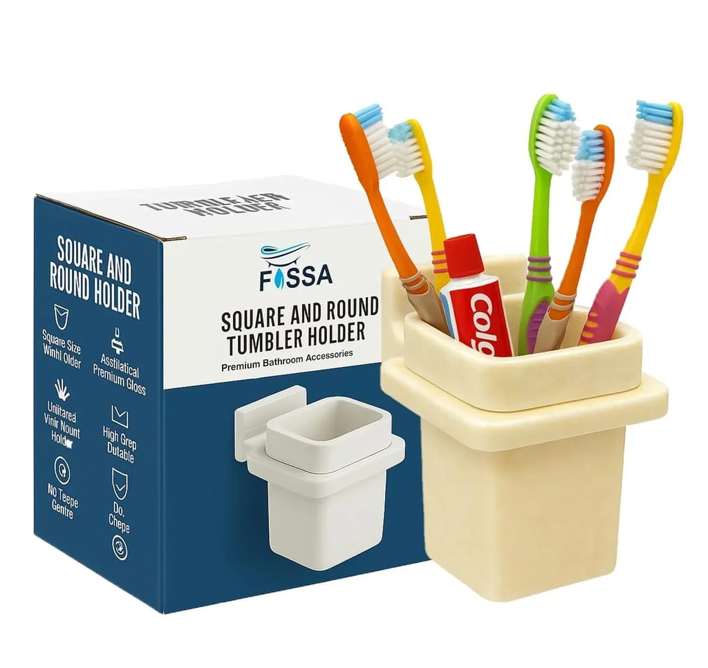 Ivory Brush Holder Unbreakable Abs Square Ceramic Finish (RM-113)