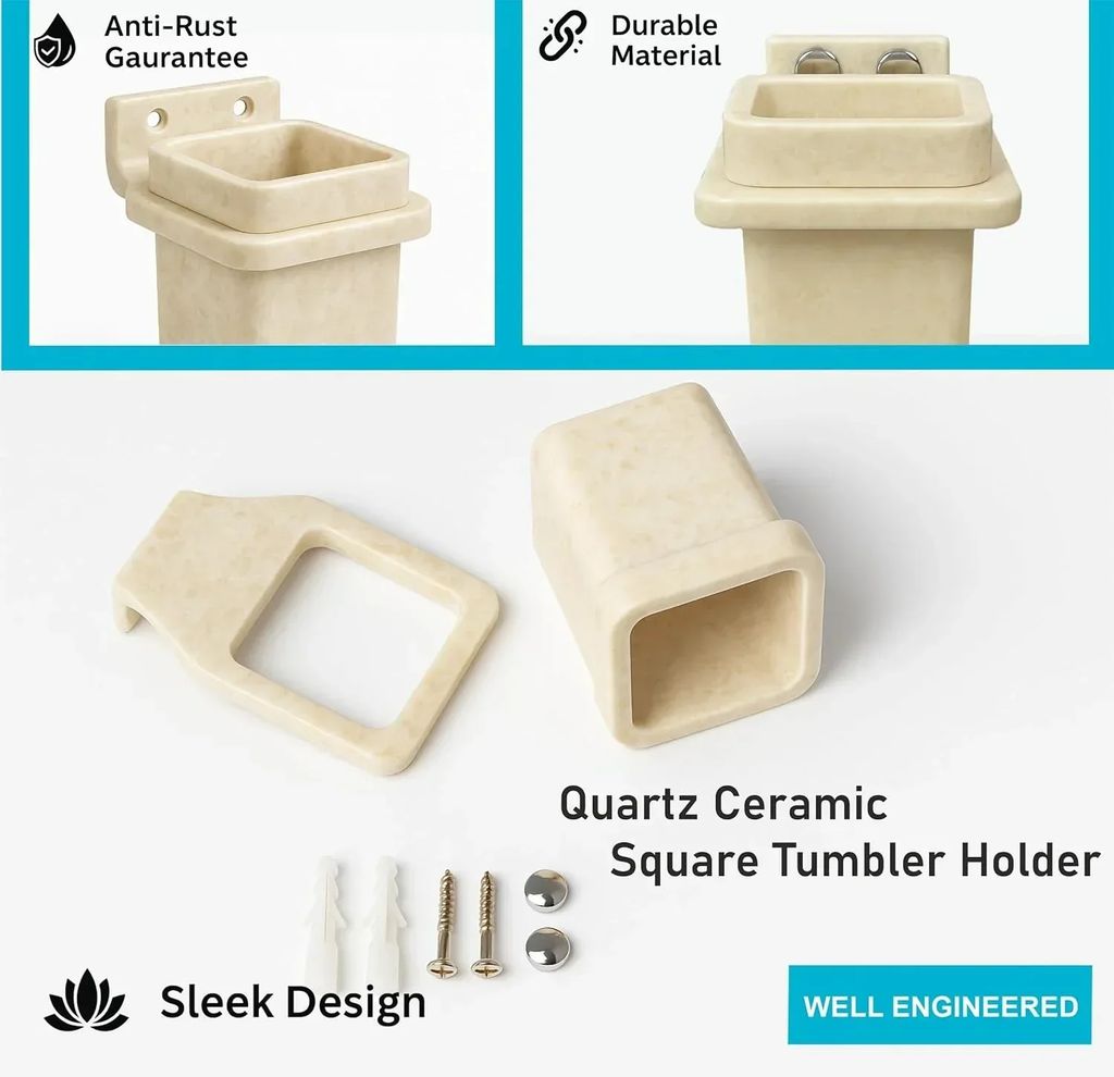 Ivory Brush Holder Unbreakable Abs Square Ceramic Finish (RM-113) view 2