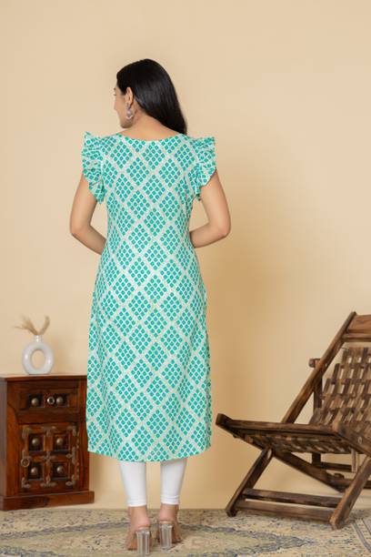 Women Printed Pure Cotton Straight Kurta (White) view 2