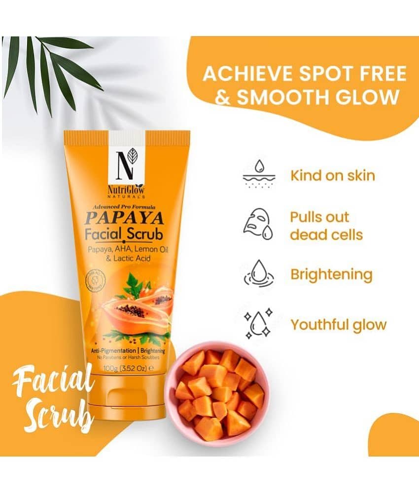 NutriGlow NATURAL'S Advanced Pro Formula Papaya Facial Scrub for Deep Exfoliation with AHA, Lemon Oil, All Skin Types, 100g view 2