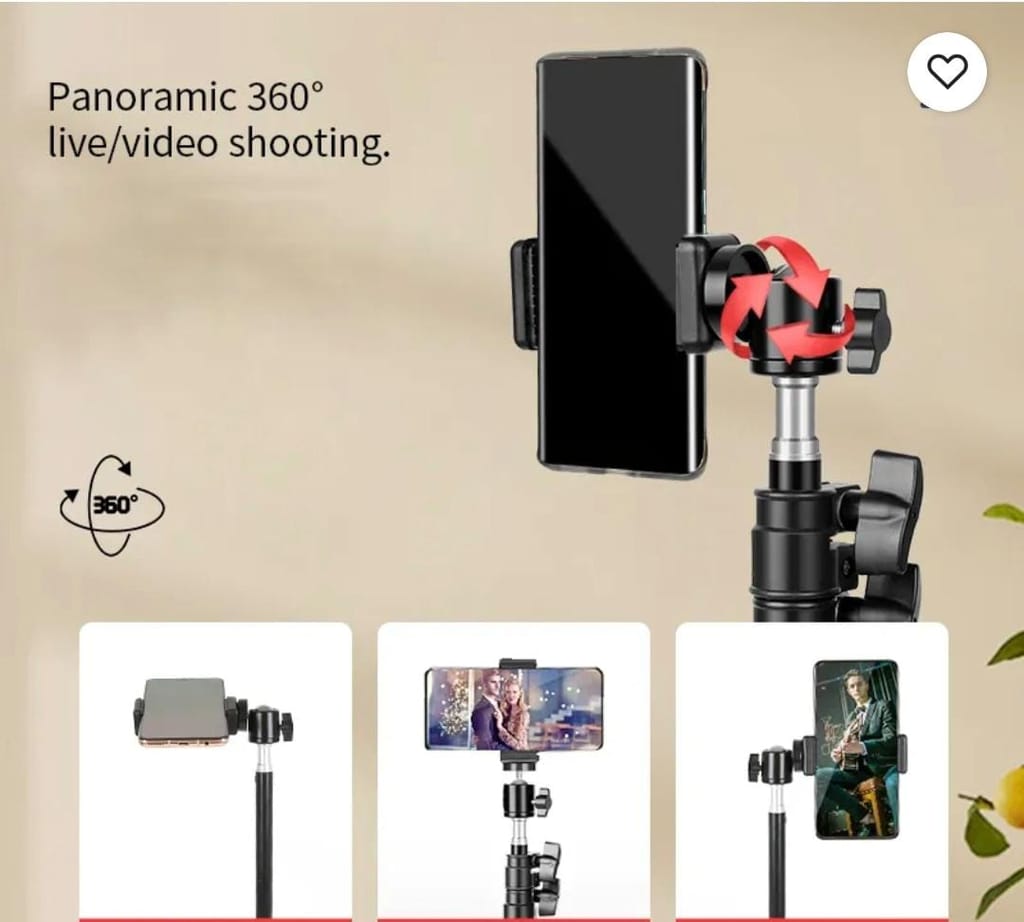 Tripod with 360 degree ball head & phone holder view 2