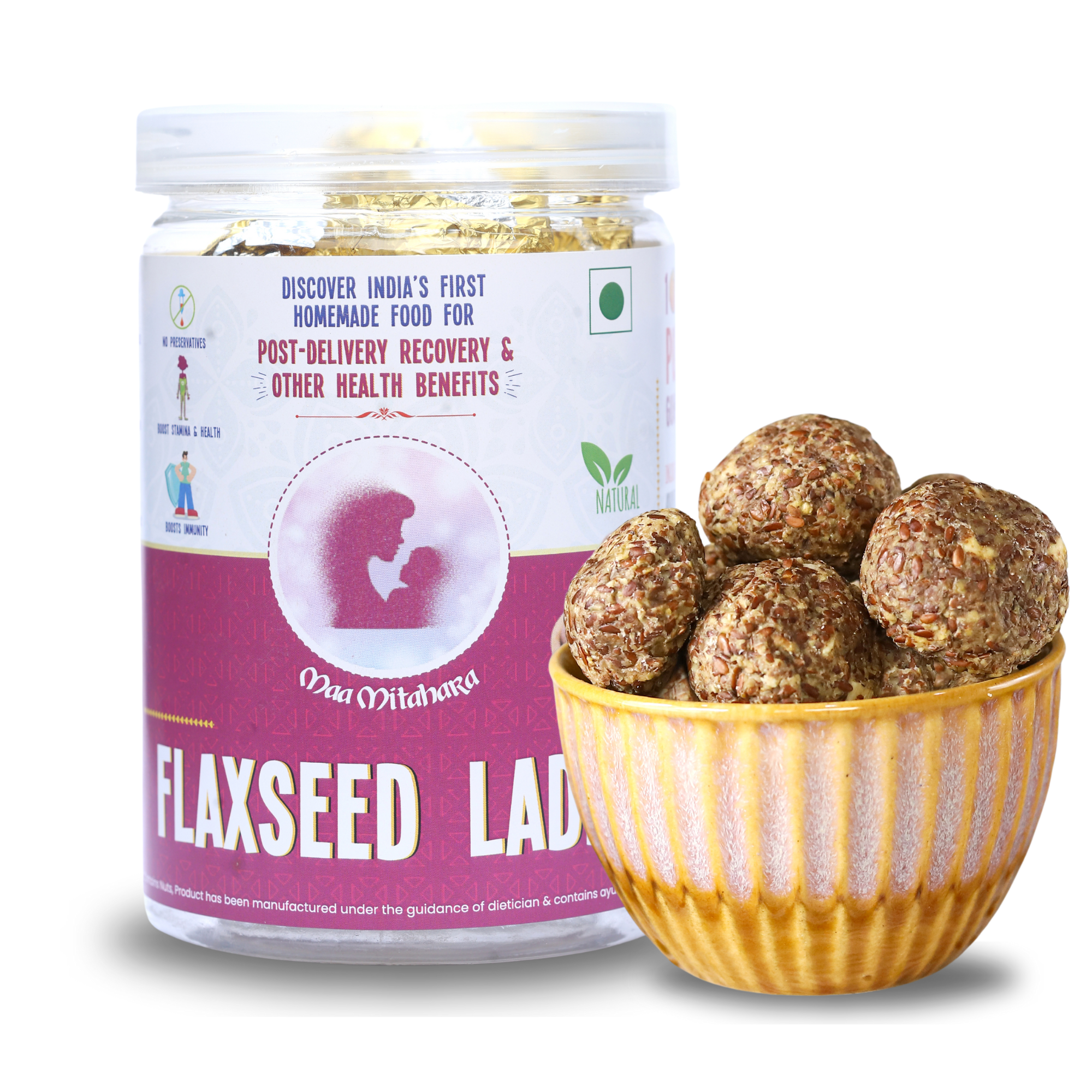 Maa Mitahara -- Flax Seeds Laddu | Delicious Healthy Energy Laddoo | Sugar Free | Extremely Beneficial in Joint Pain | 100% Natural | Vegan | Gluten-Free | No added Sugar- 500 gm