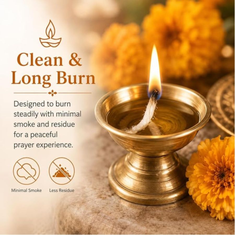 Desi Round Cotton Wicks Diya Batti - White Phool Rui for Pooja | Long Lasting Aarti Use | Temple Daily Worship (Pack of 300 Pcs) view 2