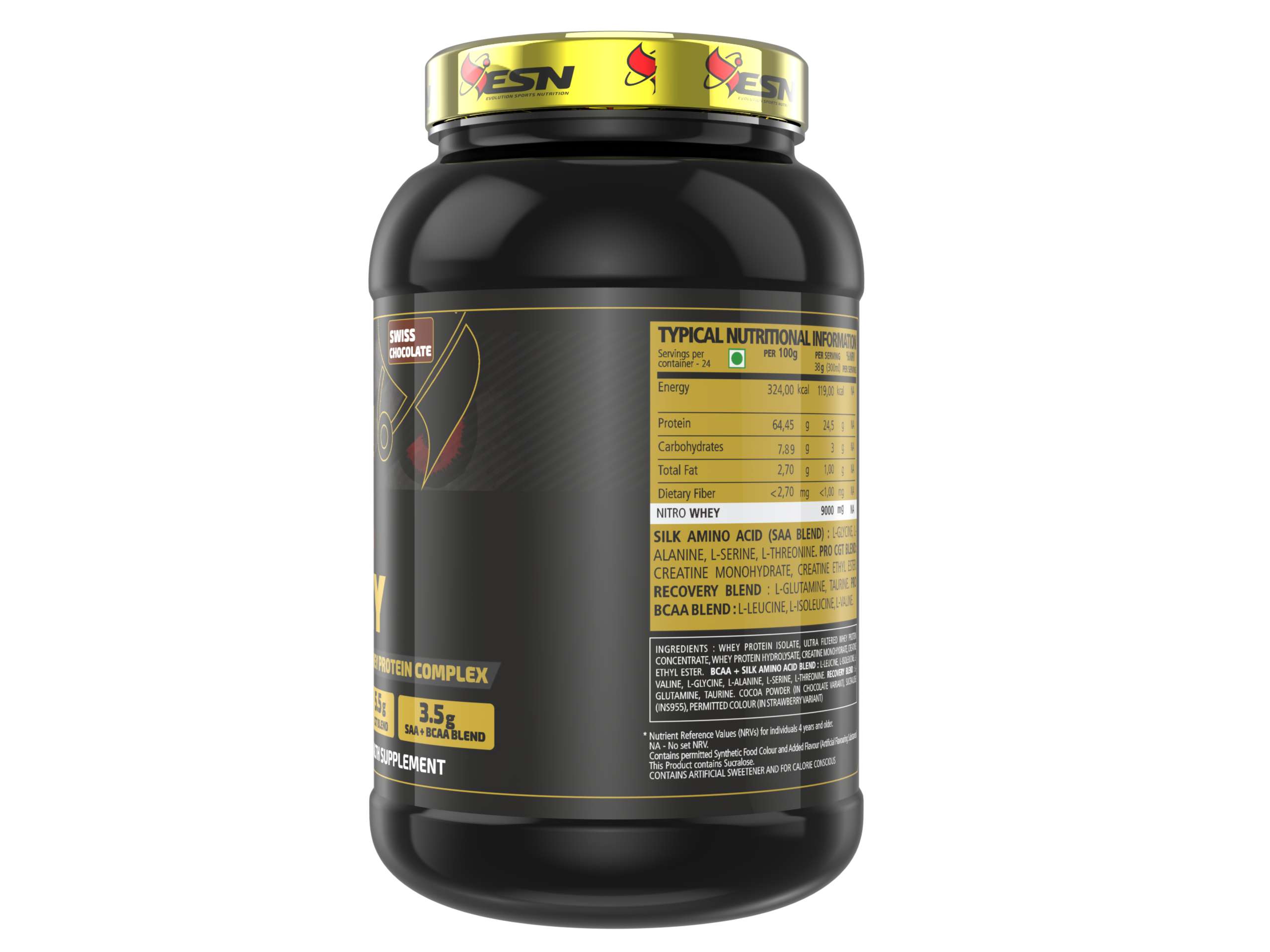 ESN Black Series Nitro Whey Protein, 2lbs, Swiss Chocolate, 24.5g Protein, 5.5g Creatine Monohydrate & Creatine Ethyl Ester, 3.5g Saa+bcaa With L-glutamine & Taurine, Muscle Building view 2