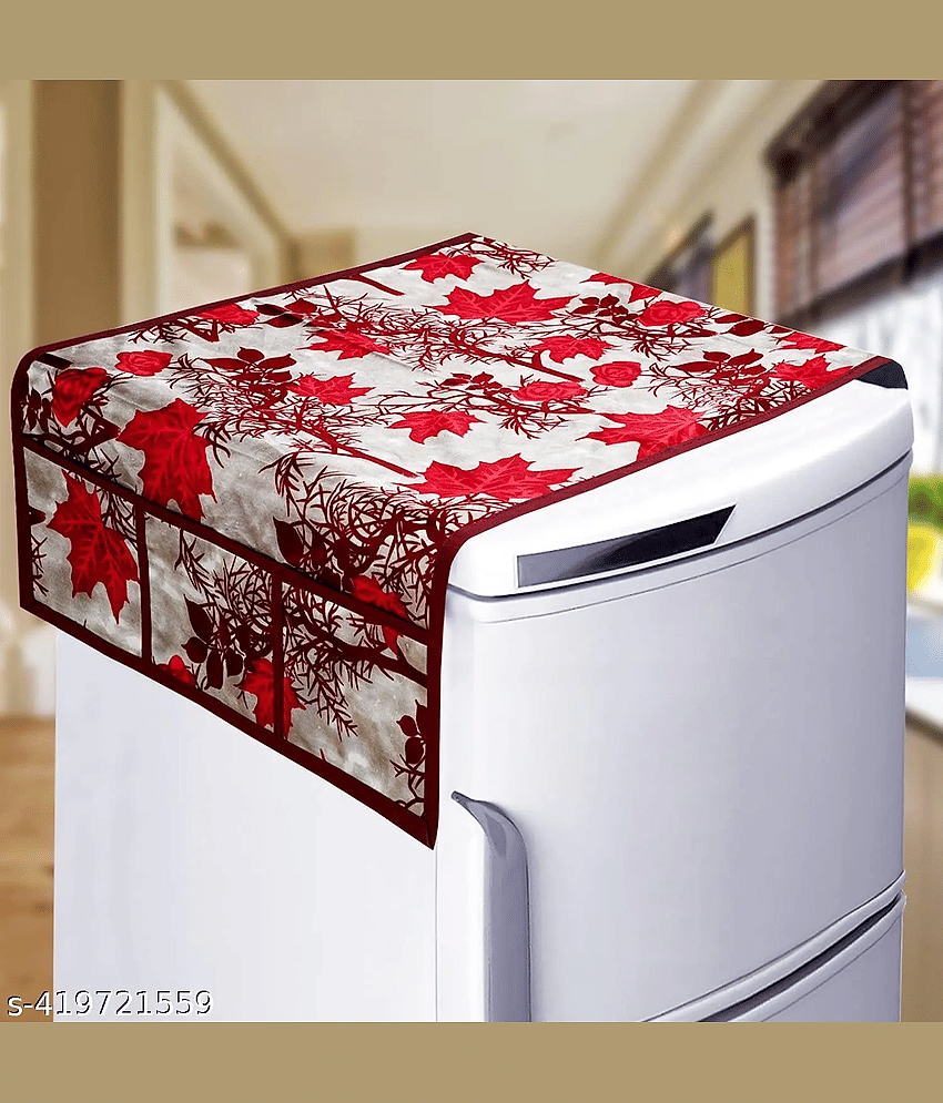 Crosmo Polyester Floral Fridge Mat & Cover ( 99 53 ) Pack of 7 - Red view 2
