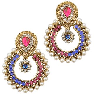 Women Multicolor Jewellry Pearl And Ad Bollywood Designer Diamond Girls Earring Set view 2
