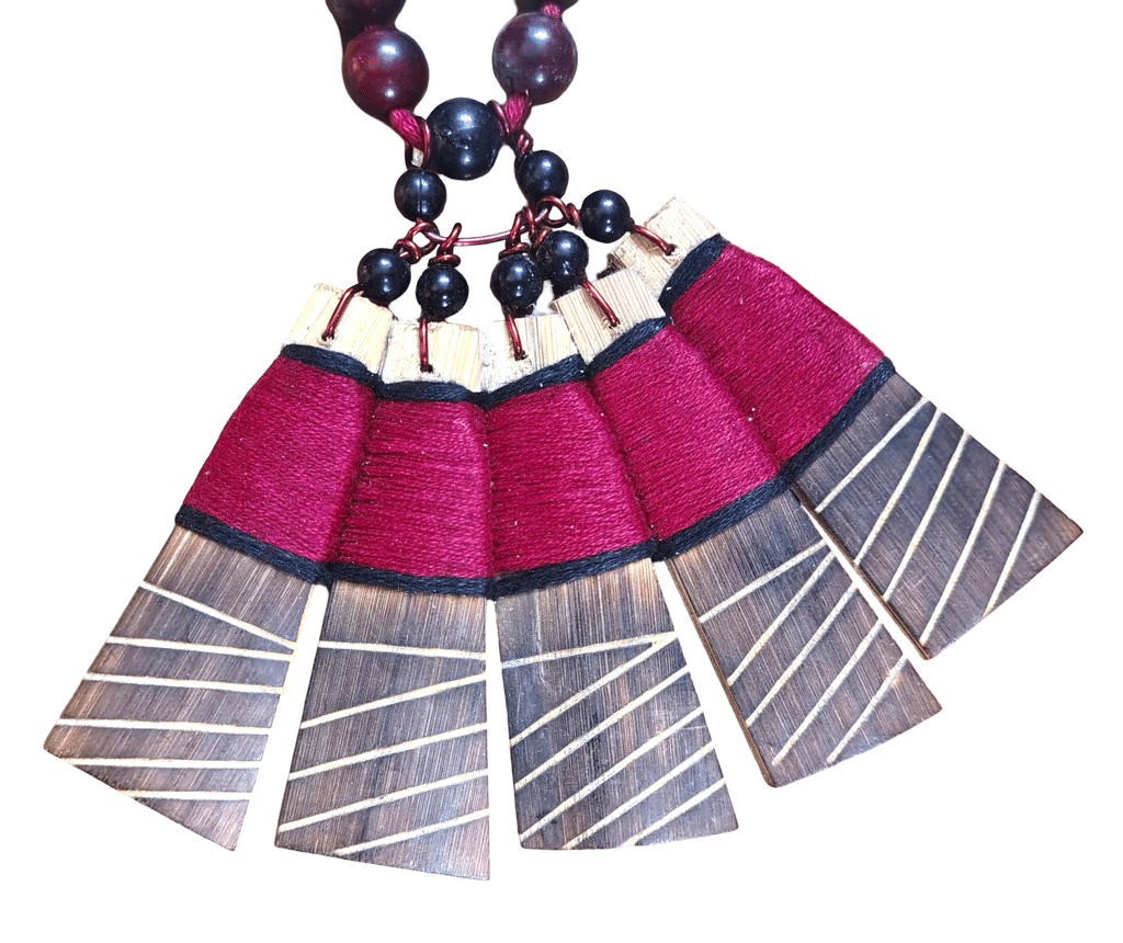Ethnic Maroon Beaded Wooden Necklace & Earrings Set for Women view 2