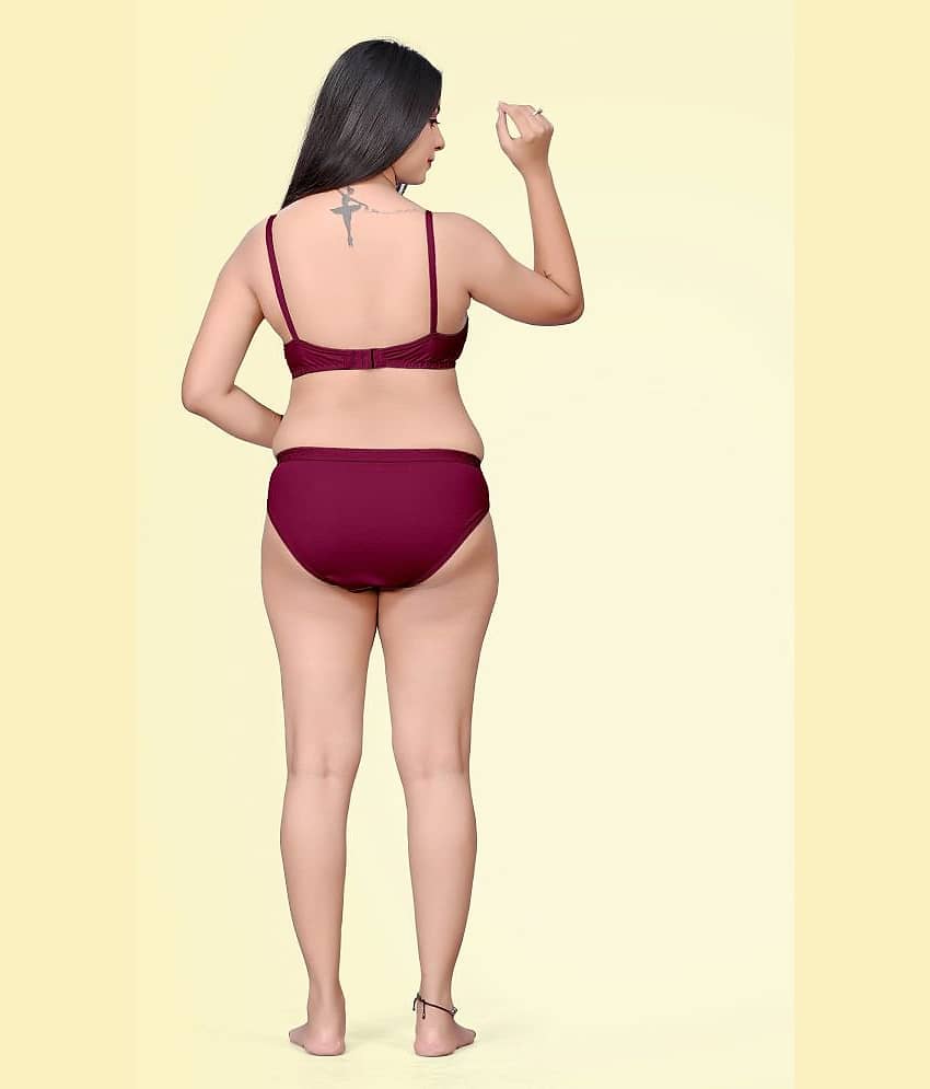 HAYA Cotton Women's Bra & Panty Set ( Maroon ) Aleena Set D710 view 2