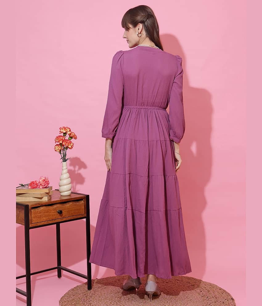 Sheetal associates Women Crepe Solid Fit & Flare Dress ( Purple ) view 2