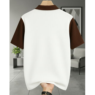Ausk Mens Brown, White Graphic Print Cotton Blend Polo Collar T-Shirt view 2