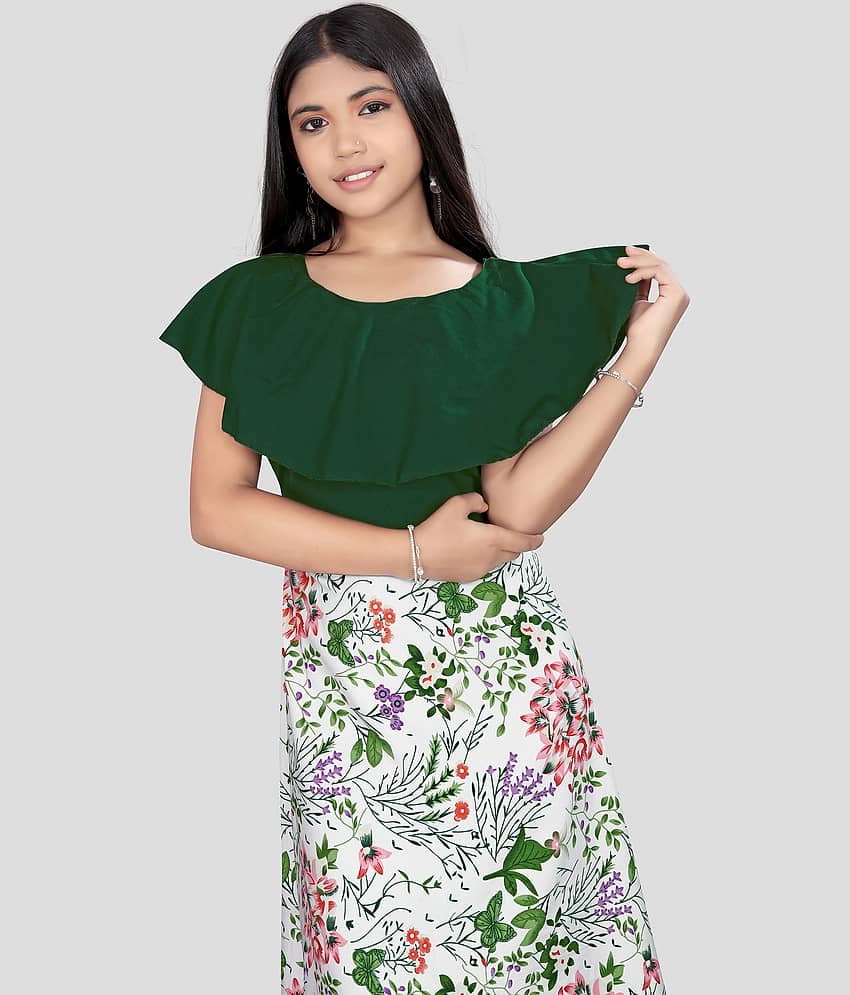 Aarya Creation Crepe Fit And Flare Dress For Girls ( Pack of 1 , Green ) view 2