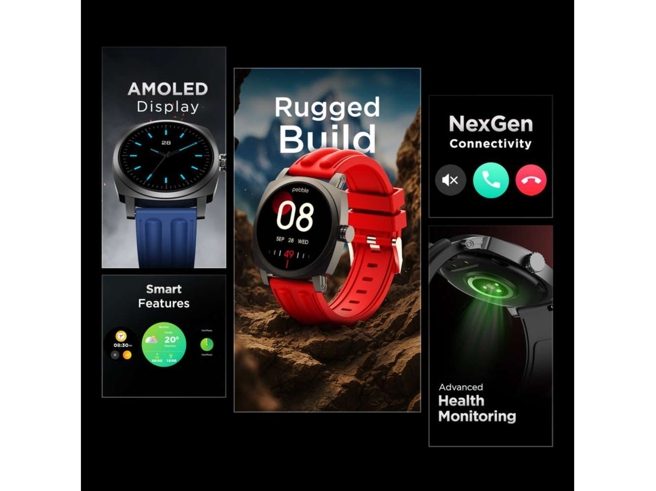 Pebble Endure 2, 1.43 AMOLED Display Smartwatch with Always-On Display, Bluetooth Calling, Heart Rate & SpO2 Monitoring, Rugged Build, Smart watch - Red view 2
