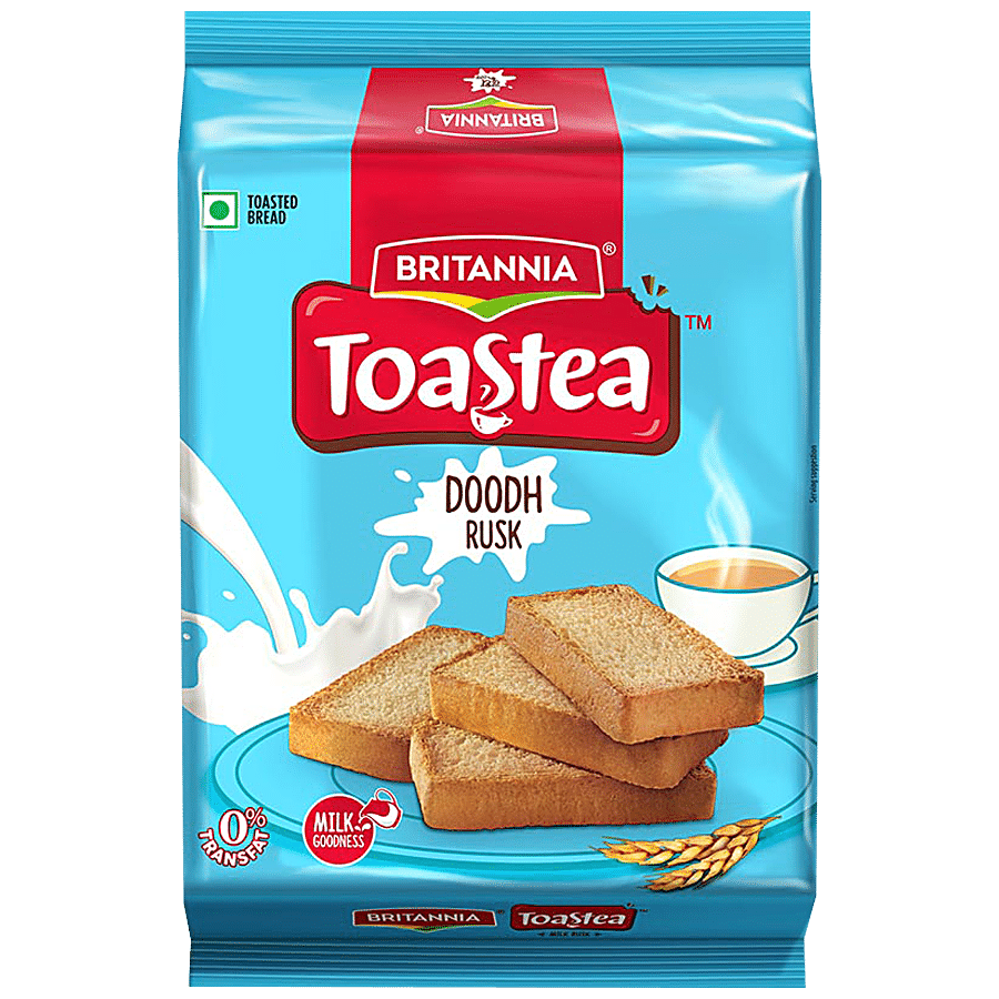 Britannia Toastea Milk/Doodh Rusk, Crunchy, Zero Trans Fat, Ready To Eat, 182 G view 2