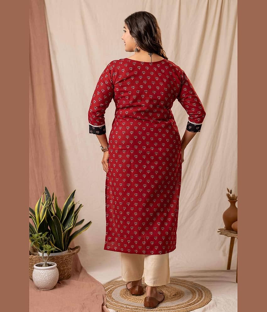 AMTHI Women Cotton Self Design A-line Kurti ( Red ) view 2