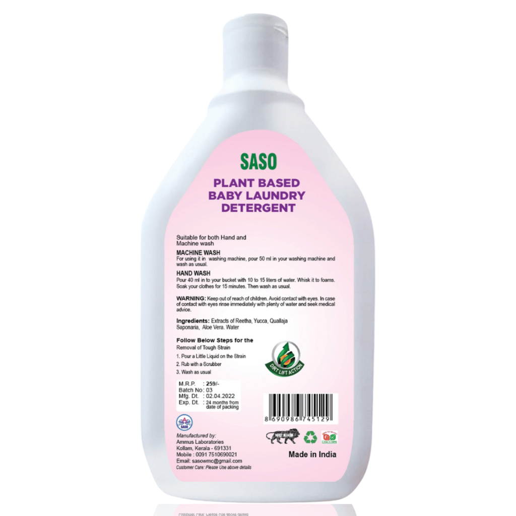 SASO Plant Based Baby Laundry Detergent 100%Organic, Chemical Free, Plant Derived view 2