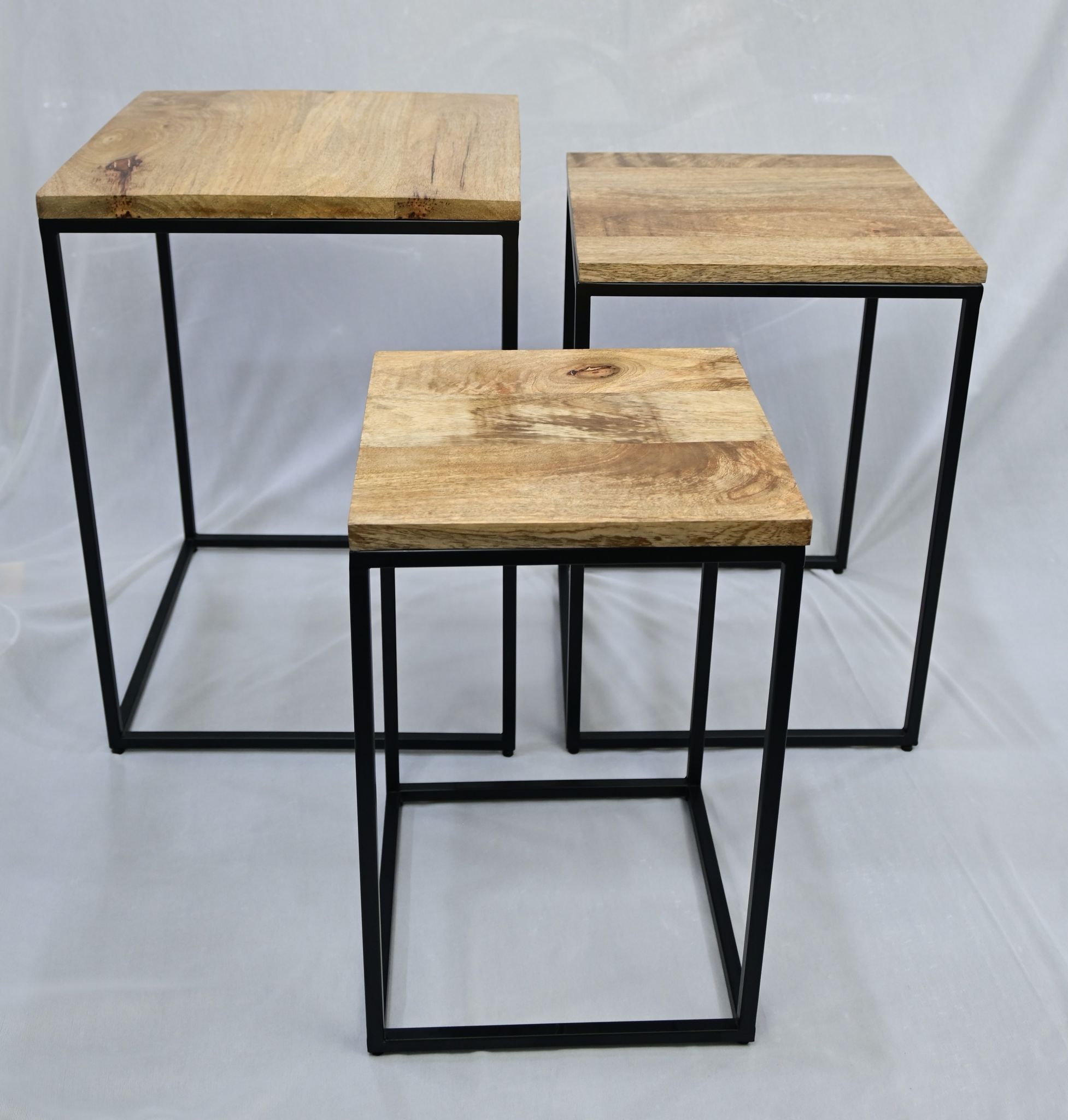 Wood and Iron Tables, Set of 3, for Living Room and House view 2