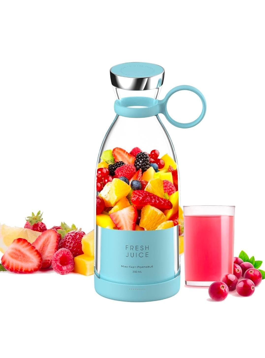 Portable USB Rechargeable Electric Juicer Hand Juicer White, 380ml (Sky Blue)