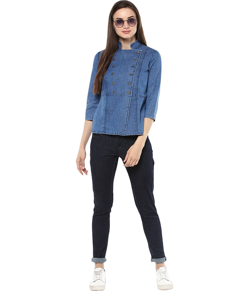 StyleStone Women's Denim Regular Top ( Blue ) view 2