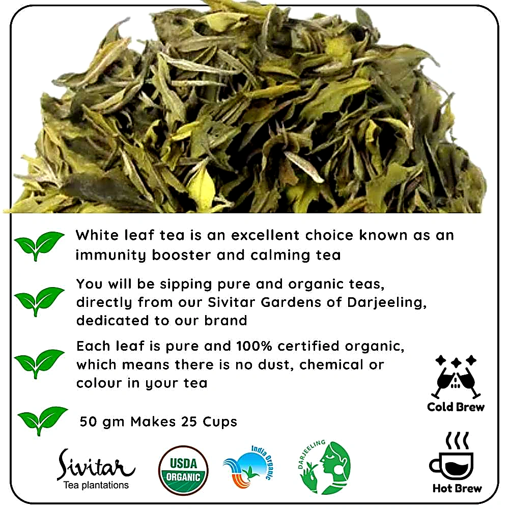 CALMING White Leaf - Relax and Improve Focus Naturally (50 gm - Makes 25 Cups of Tea) by M/S RADHIKAS FINE TEAS AND WHATNOTS view 2