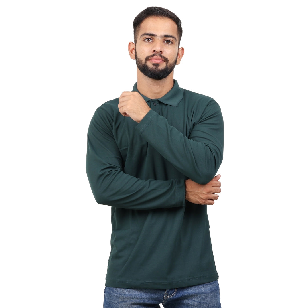 Men Polo T-Shirt Full Sleeves Dark Green view 2