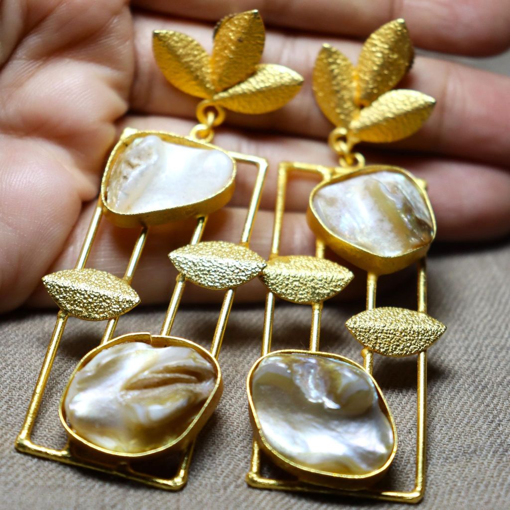 iha Designer Gold Toned Earrings with Faux Pearls |Dangler Earrings|Fashion Jewellery|Handcrafted|Statement Earrings for Women and Girls view 2