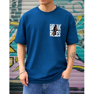 Ausk Mens Teal Blue Printed Cotton Blend Round Neck Oversized T-Shirt view 2