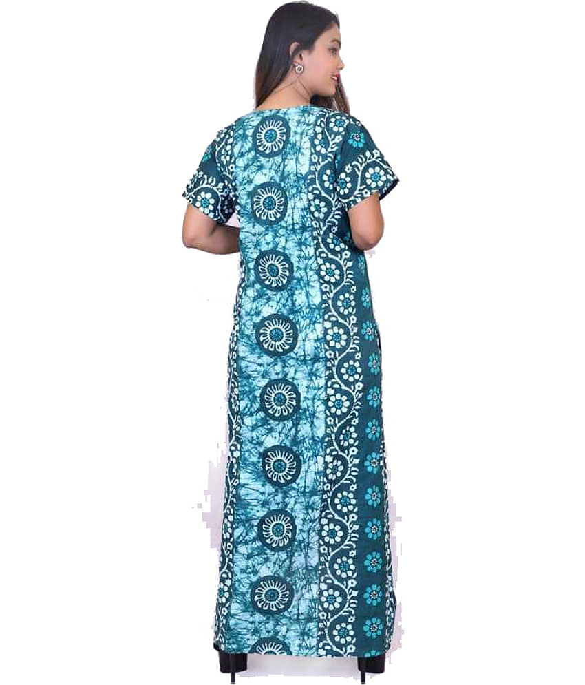 Favnic Cotton Nighty & Night Gowns - Green view 2