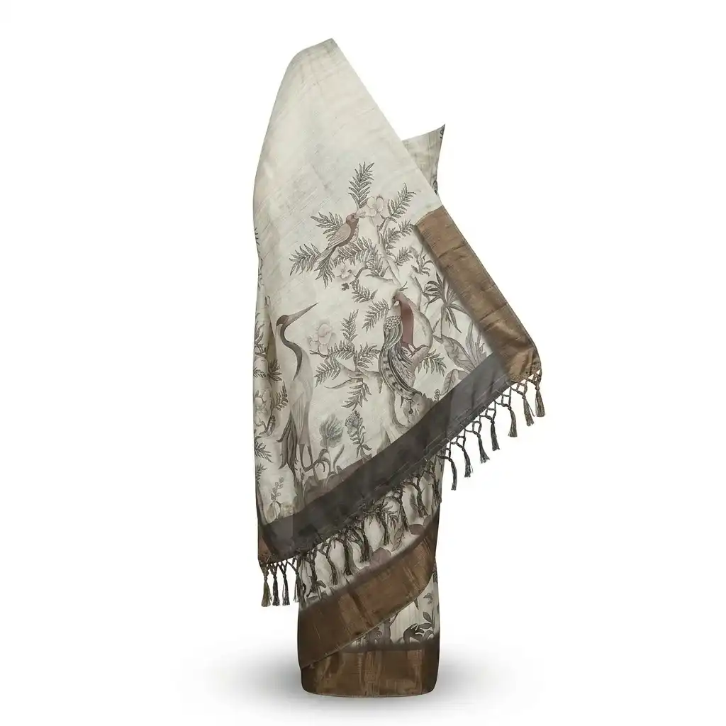Sambalpuri Ivory Crane Motif Ikat Handloom Saree view 2