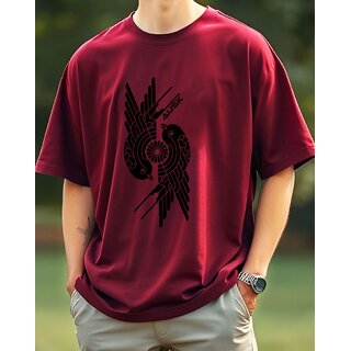 AUSK Mens Casual Graphic Print Cotton Blend Maroon & Black Summer wear Co-ords set of T-Shirt & Trakpant view 2