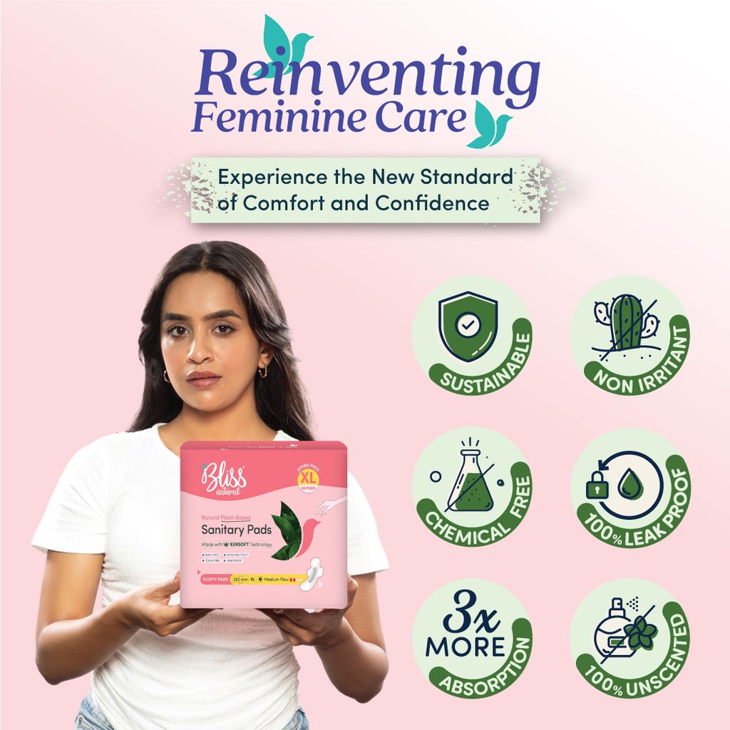 Bliss Natural Organic Ultra Soft Jumbo Sanitary Pads | XL- Size 34 Pads For Women view 2