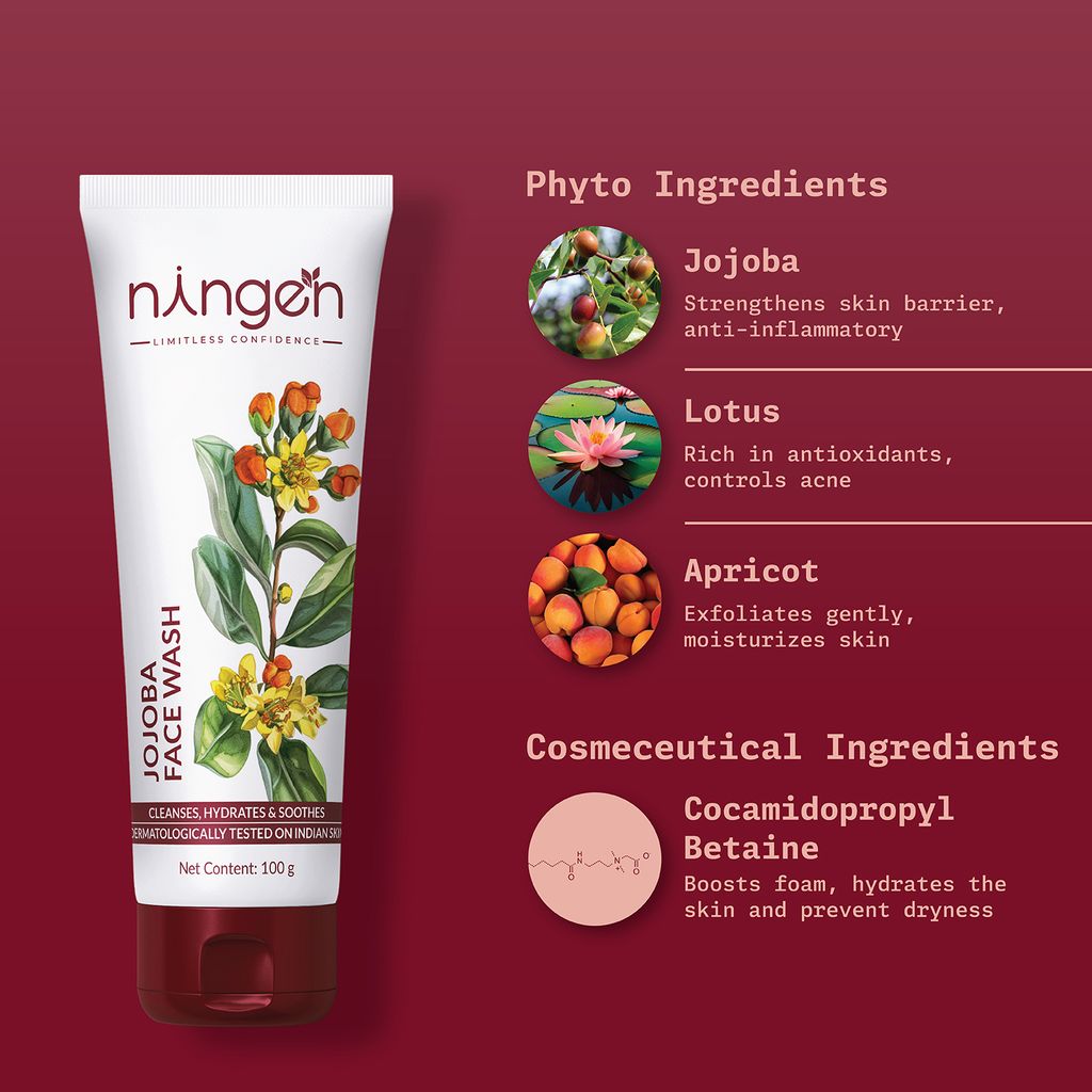 Ningen Jojoba Face Wash I Irritation Free, Paraben Free I Goodness of Lotus, Apricot, White Tea I Removes Dirt, Dead Cells, Unclogs Pores I 100g view 2