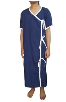 Unisex Patient Gown| Round Neck & Half Sleeve Patient Care Apparel | Hospital Patient Dress Free Size | Navy Blue White Pipine view 2