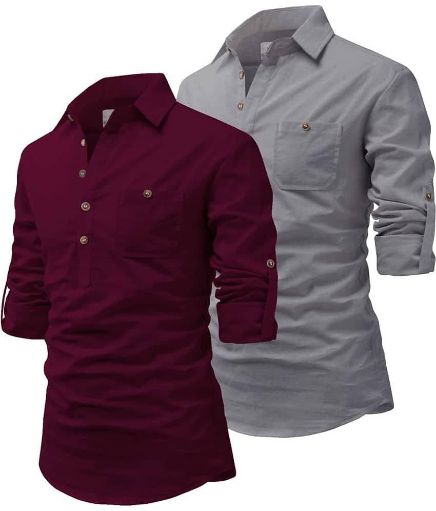 UNI VIBE Black Cotton Blend Men's Shirt Style Kurta ( Pack of 2 ) view 2