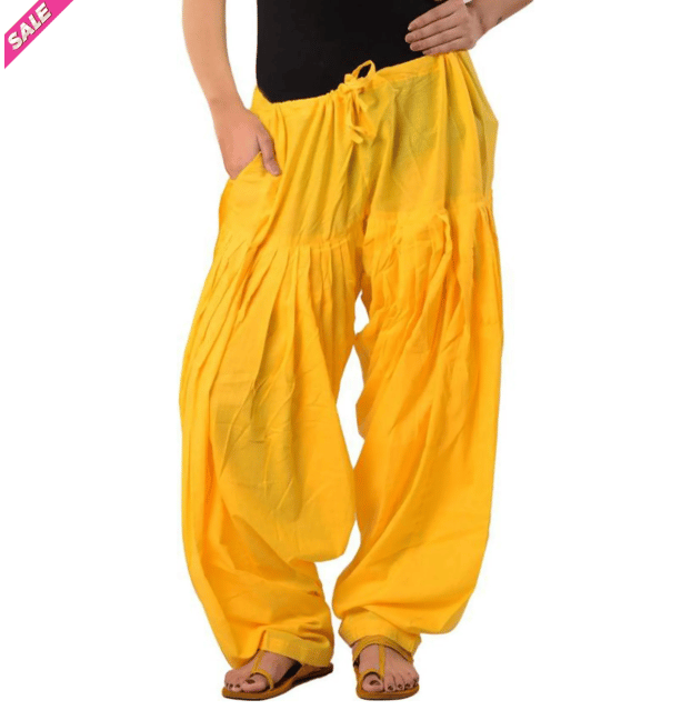 Women's Cotton Patiala Salwar Palazzo Pants - Yellow view 2