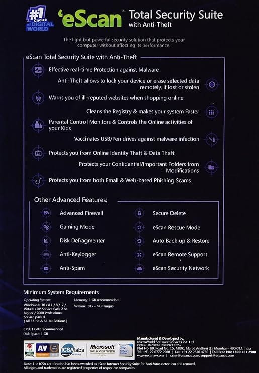 eScan Total Security Suite Anti-Virus 10 Users 1 Year view 2