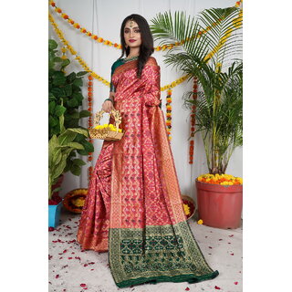 Pink Colour Banarasi Silk Saree With Blouse Piece view 2
