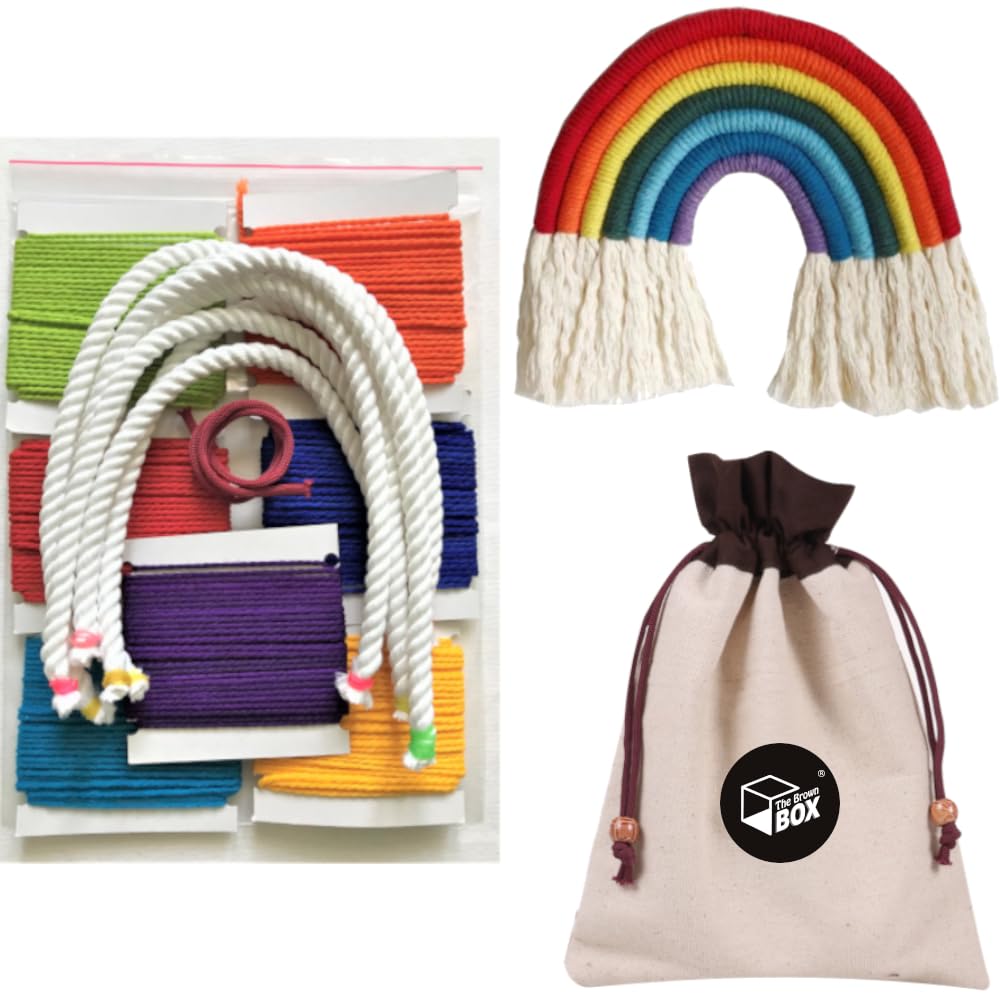 The Brown Box Macrame Rainbow DIY Kit | Craft Kit for Kids & Adults | Birthday Return Gift | Christmas Gift & Kanya Pujan Gift | Navratri Activity | Hobby & Stress Relief Art Kit | Handmade Boho Wall Hanging Decor