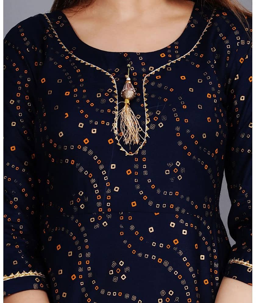 Smien - Blue Rayon Women's Flared Kurti ( Pack of 1 ) view 2